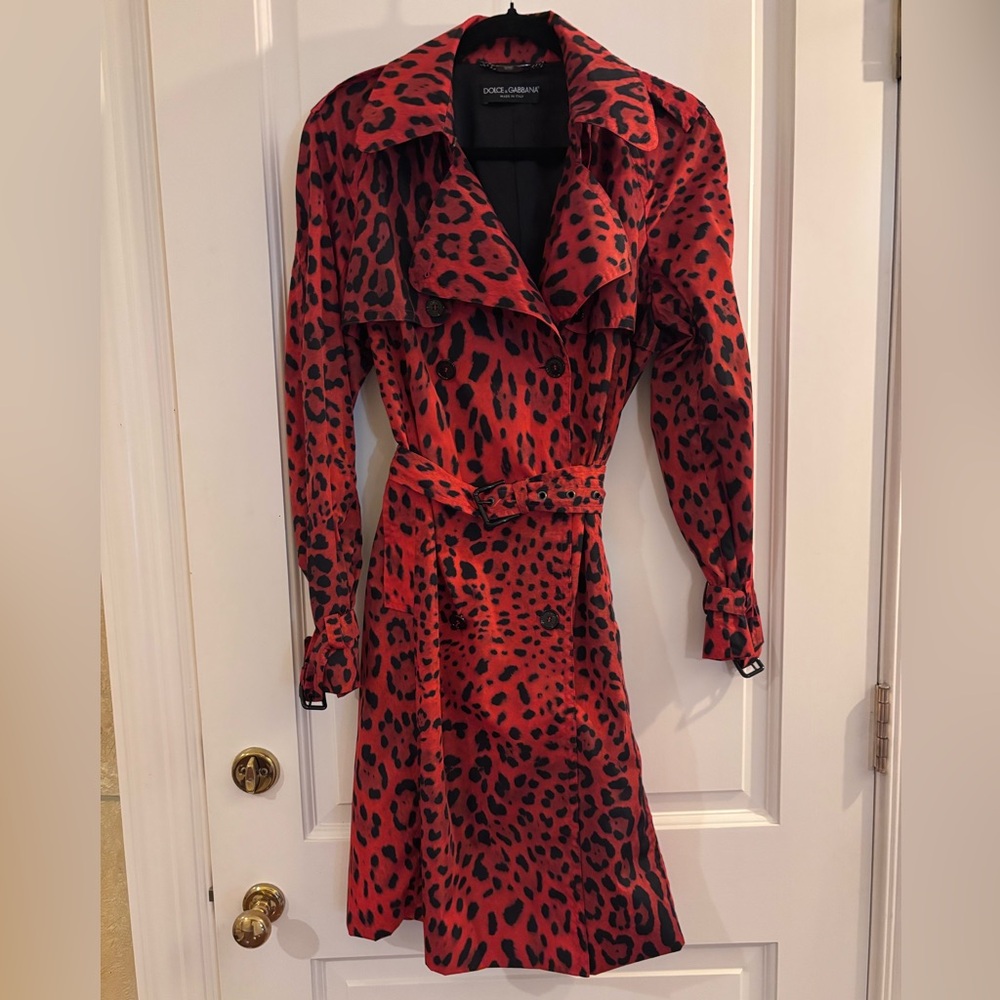 Stylish Red Leopard Print Trench Coat from Leopard collection